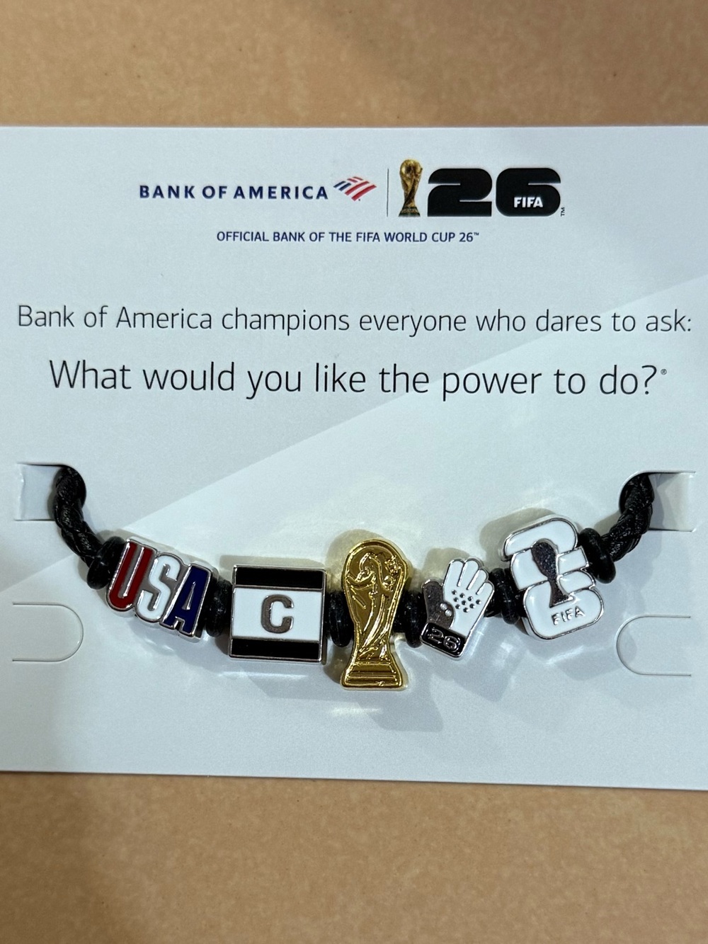 FIFA WORLD CUP 2026 AUTHENTIC USA Braided Cord Beaded Charm Bracelet w/ Backer